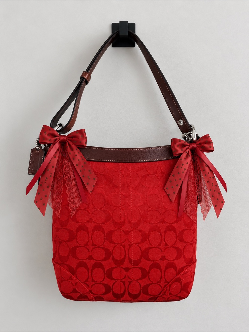 Vintage Coach Legacy Slim Duffle Red Jacquard & Brown Trim Style F12882